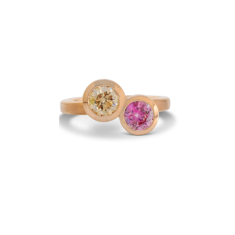 Double Happiness - champagne diamond & pink sapphire