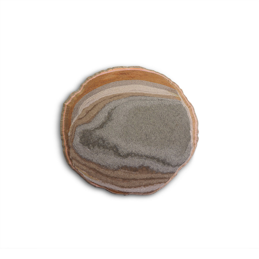 Layered paper brooch. Pale brown, grey, peach