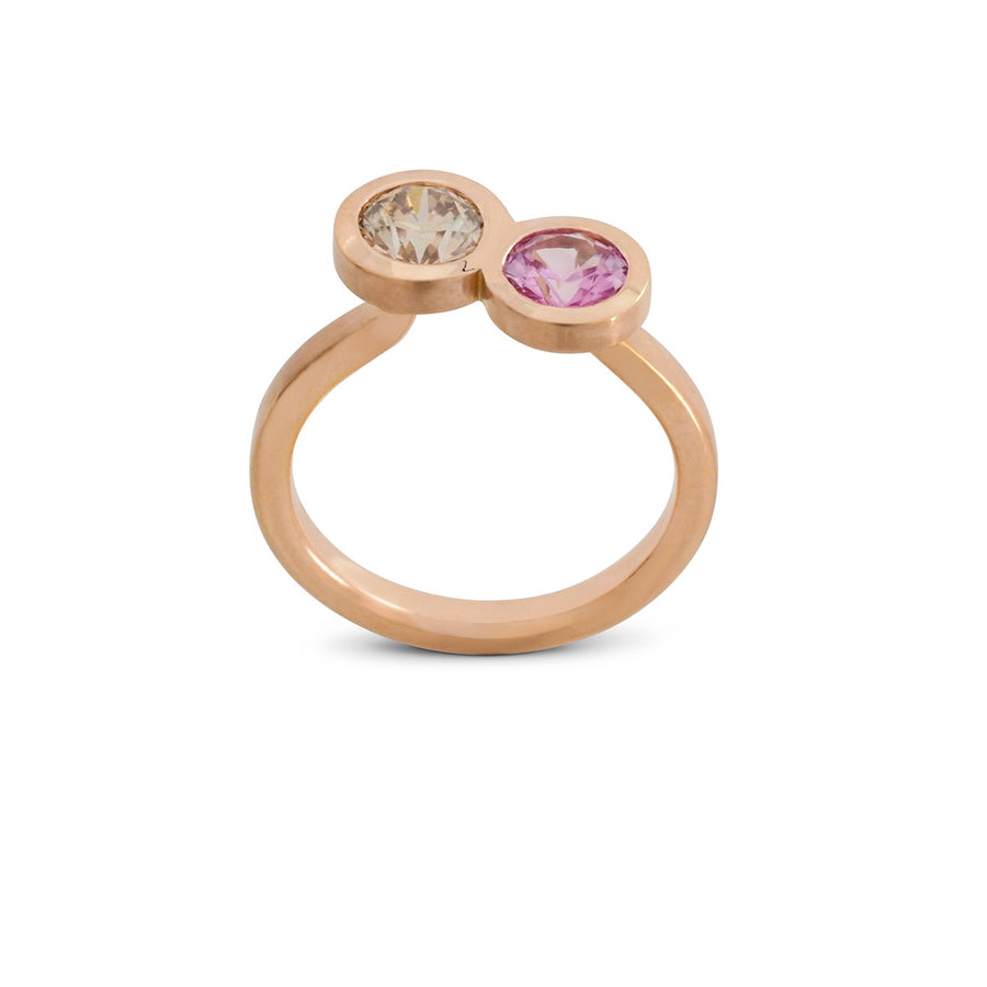 Double Happiness - champagne diamond & pink sapphire