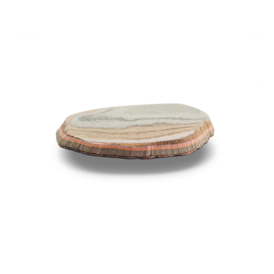 Layered paper brooch. Pale brown, grey, peach