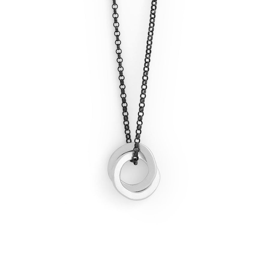 Silver double halo pendant on oxidised silver chain